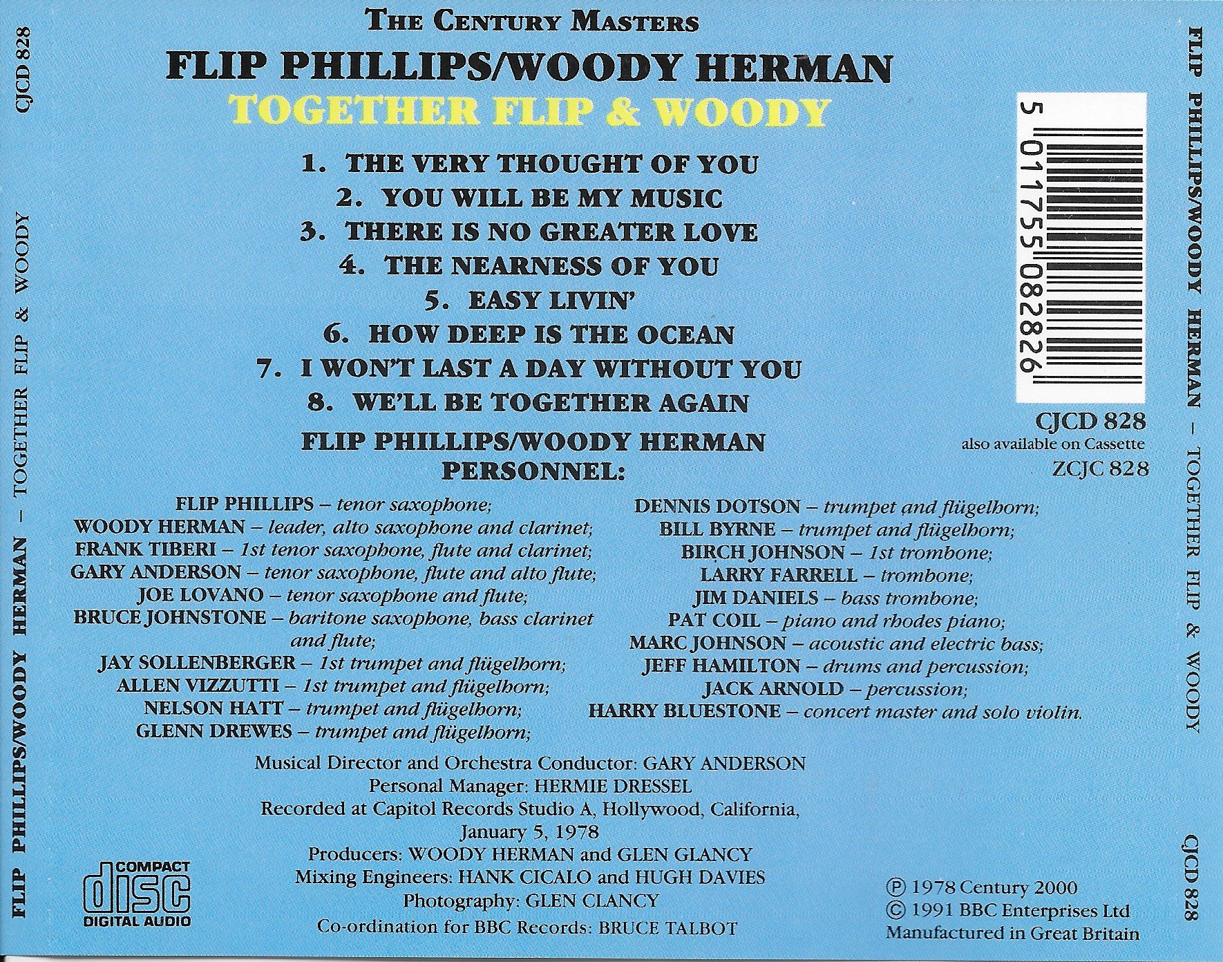 Picture of CJCD 828 The Century Catalogue - Together Flip & Woody by artist Flip Phillips / Woody Herman from the BBC records and Tapes library
